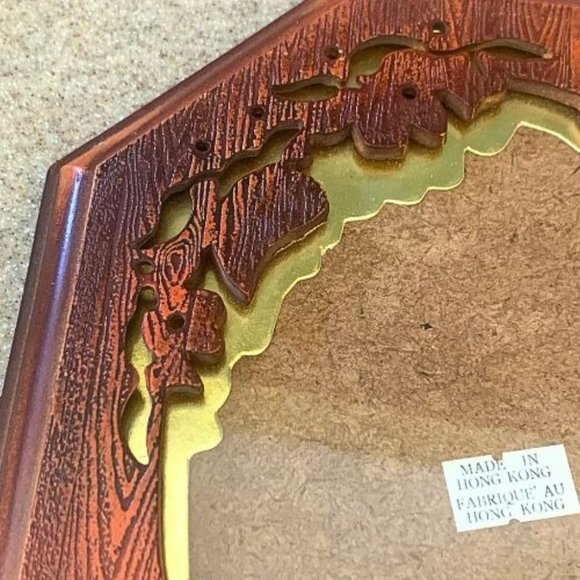 Vintage Faux Wood Grain Octagonal Picture Frame With Gold Accent Trim 8 X 6 Made - Picture 5 of 5